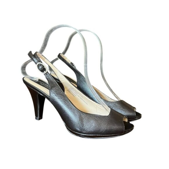 Naturalizer Ideal Slingback Peep Toe Heels Black Leather 6.5 - Picture 2 of 13